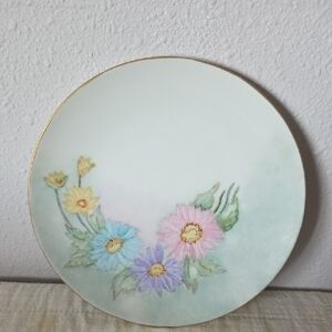 Floral Decorative Plate with Gold Rim